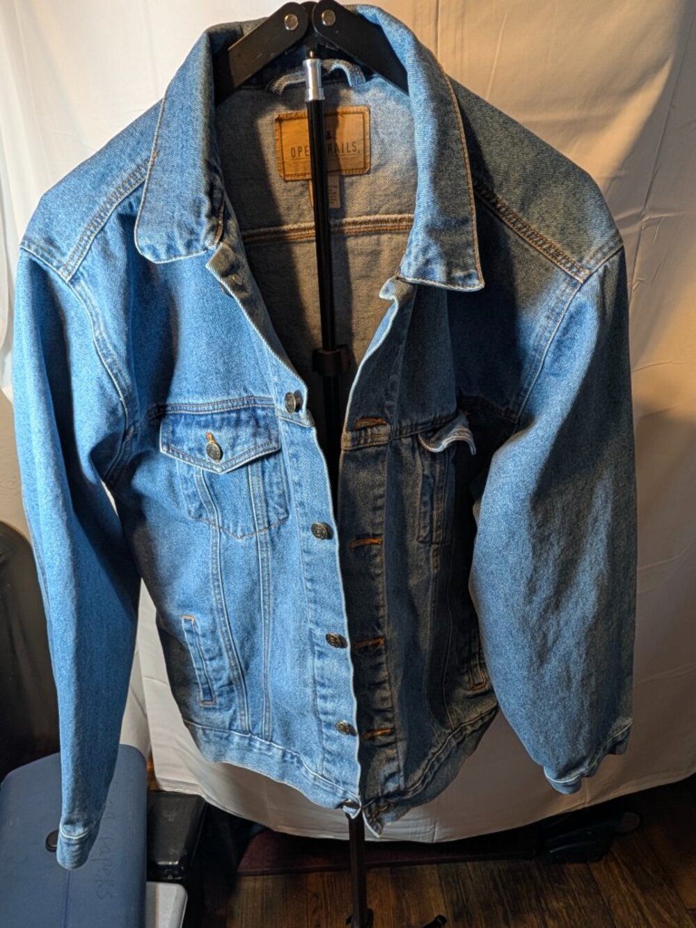 OPEN TRAILS Vintage Size Large  Men's Heavy Weight Denim Blue Jacket